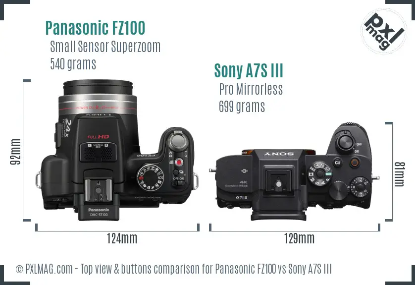 Panasonic FZ100 vs Sony A7S III top view buttons comparison