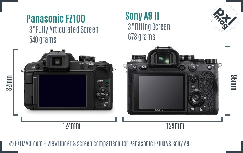 Panasonic FZ100 vs Sony A9 II Screen and Viewfinder comparison