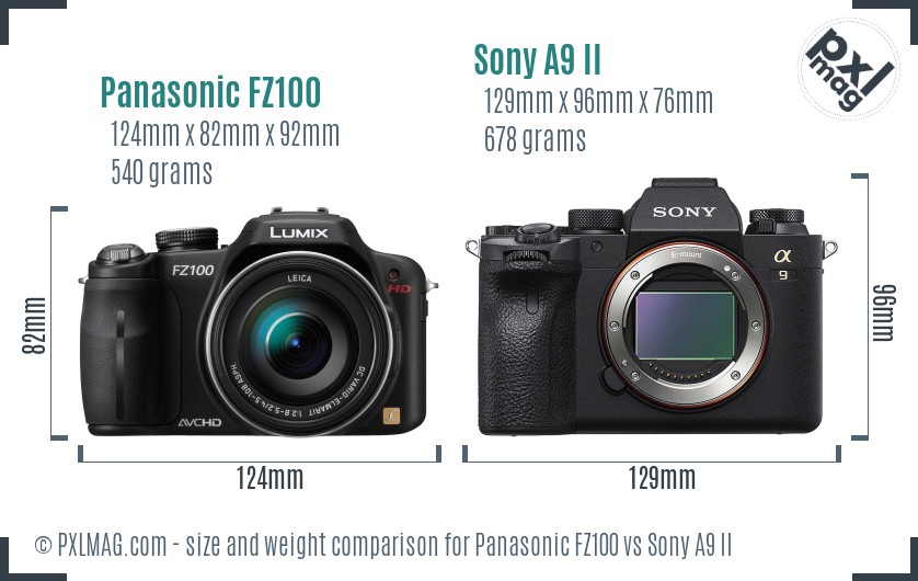 Panasonic FZ100 vs Sony A9 II size comparison