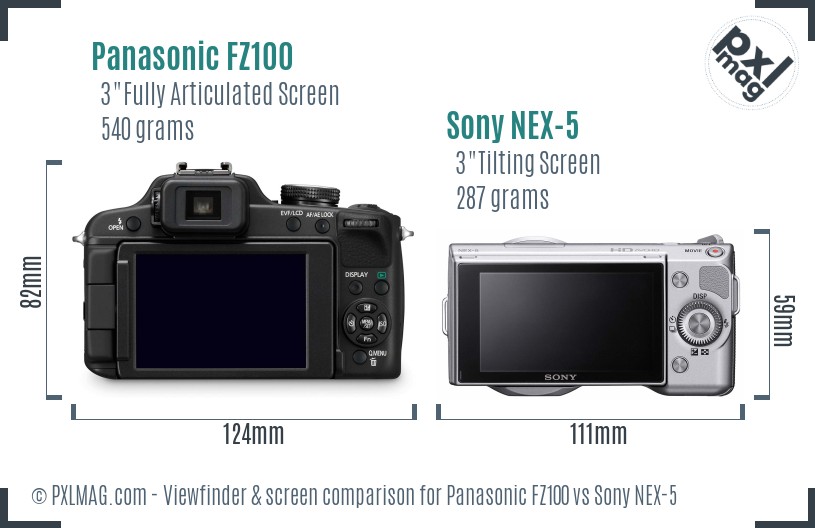 Panasonic FZ100 vs Sony NEX-5 Screen and Viewfinder comparison