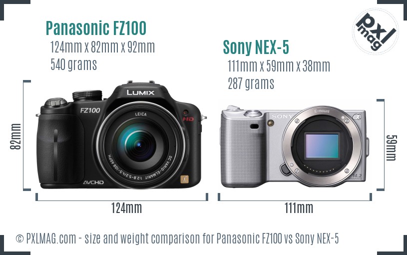 Panasonic FZ100 vs Sony NEX-5 size comparison