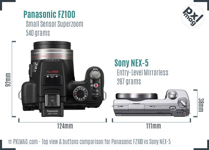 Panasonic FZ100 vs Sony NEX-5 top view buttons comparison