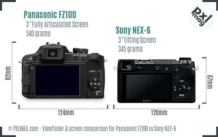 Panasonic FZ100 vs Sony NEX-6 Screen and Viewfinder comparison