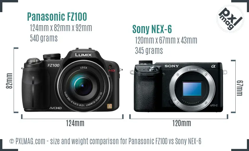 Panasonic FZ100 vs Sony NEX-6 size comparison