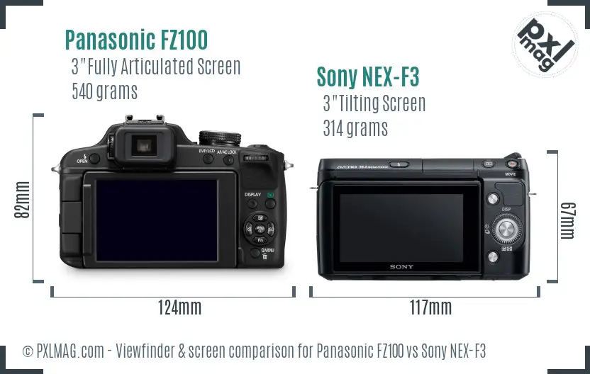 Panasonic FZ100 vs Sony NEX-F3 Screen and Viewfinder comparison