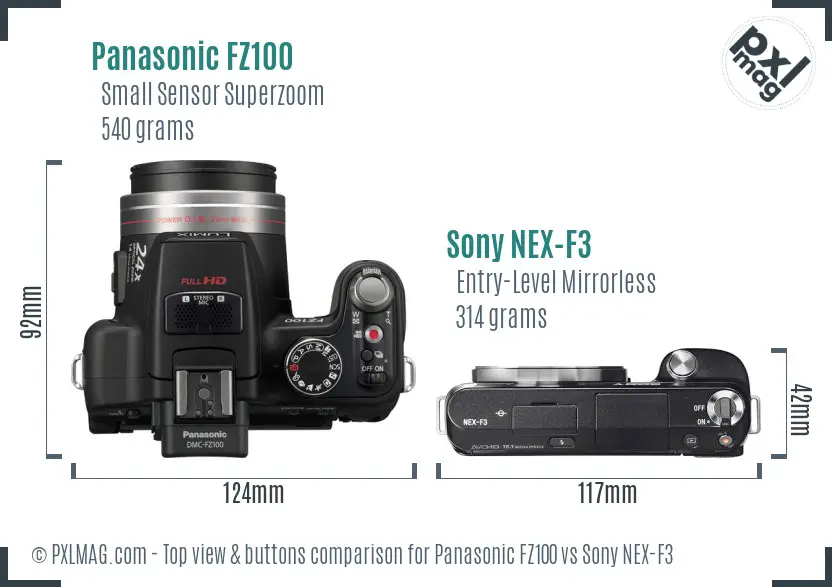 Panasonic FZ100 vs Sony NEX-F3 top view buttons comparison