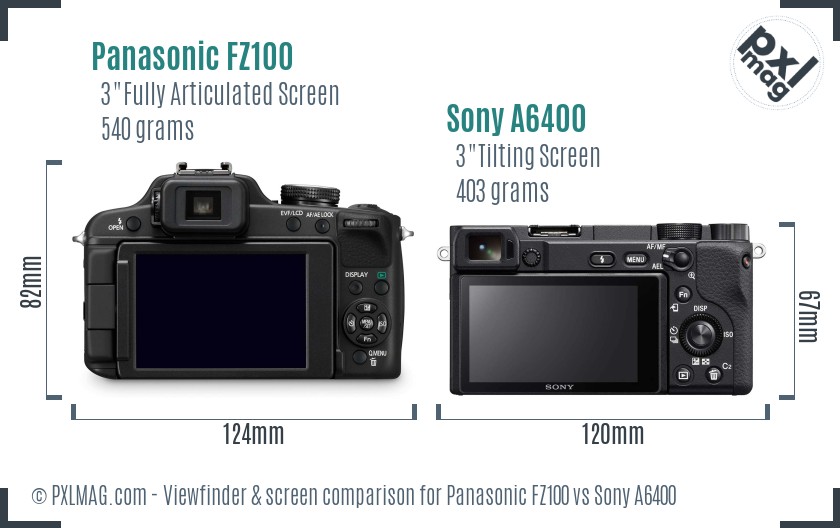 Panasonic FZ100 vs Sony A6400 Screen and Viewfinder comparison