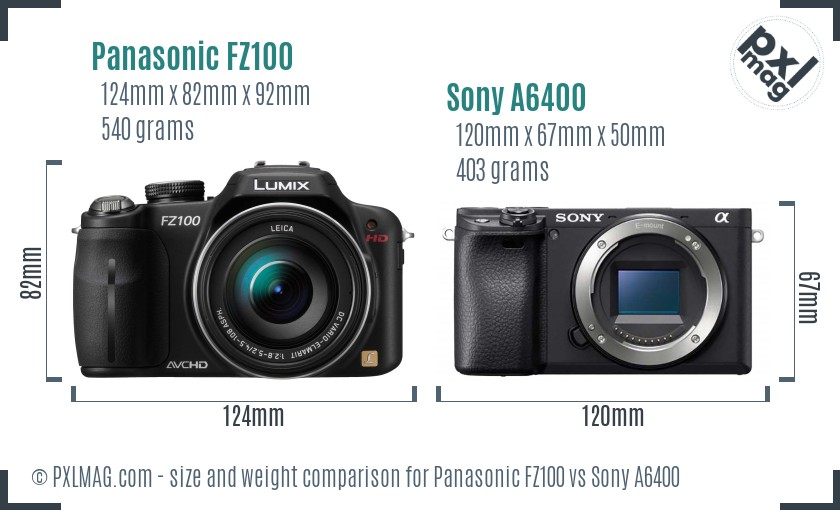 Panasonic FZ100 vs Sony A6400 size comparison Panasonic FZ100 vs Sony A6400 size comparison