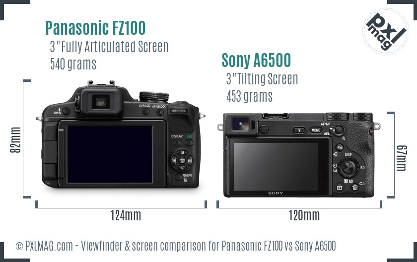 Panasonic FZ100 vs Sony A6500 Screen and Viewfinder comparison