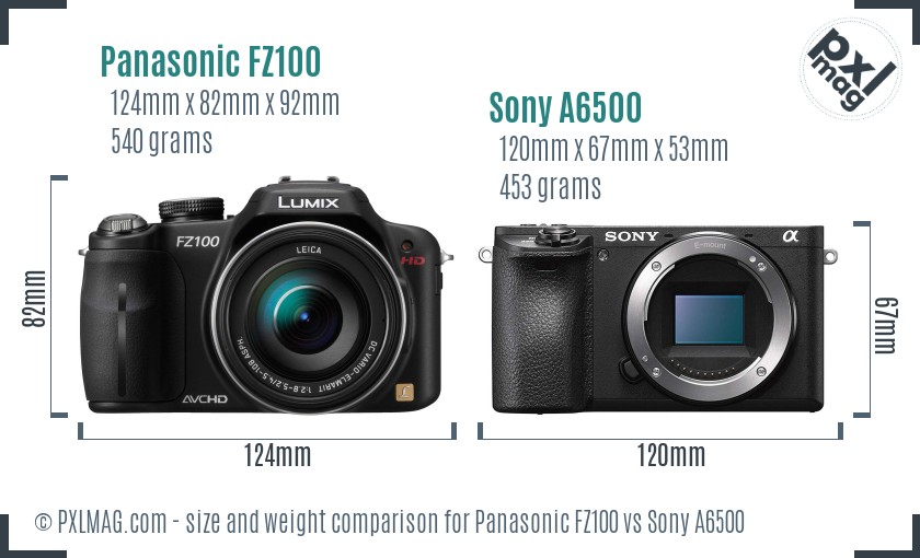 Panasonic FZ100 vs Sony A6500 size comparison
