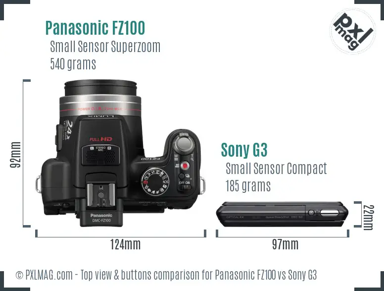 Panasonic FZ100 vs Sony G3 top view buttons comparison