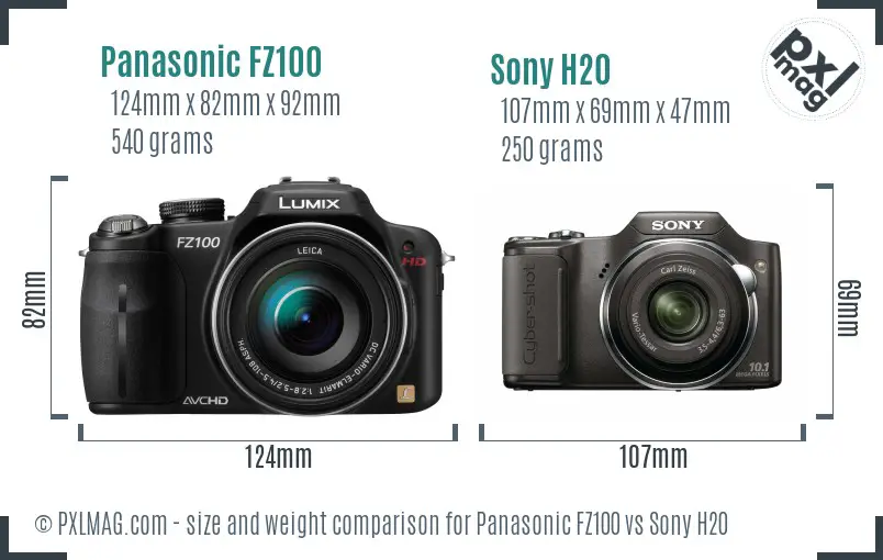 Panasonic FZ100 vs Sony H20 size comparison