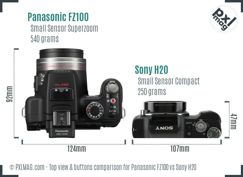 Panasonic FZ100 vs Sony H20 top view buttons comparison