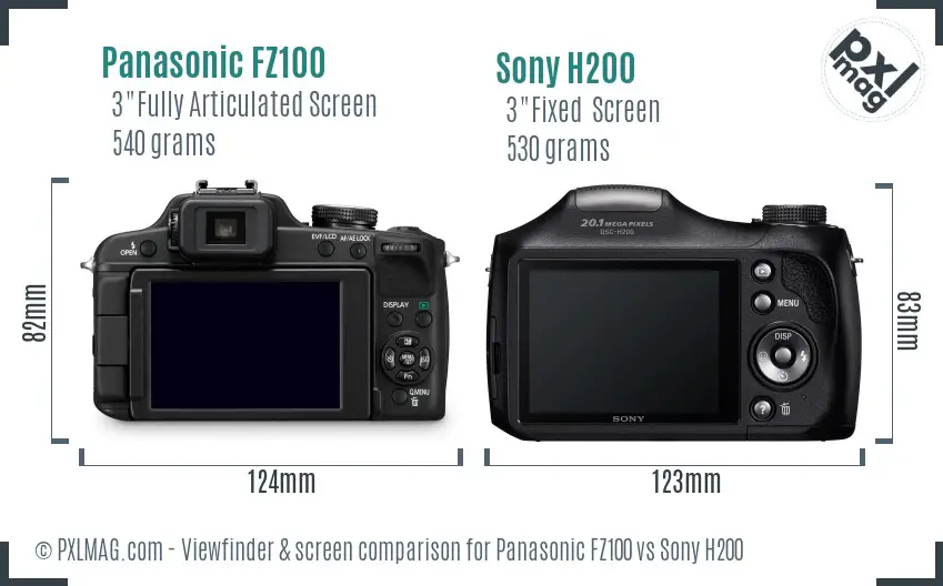 Panasonic FZ100 vs Sony H200 Screen and Viewfinder comparison