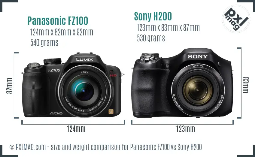 Panasonic FZ100 vs Sony H200 size comparison