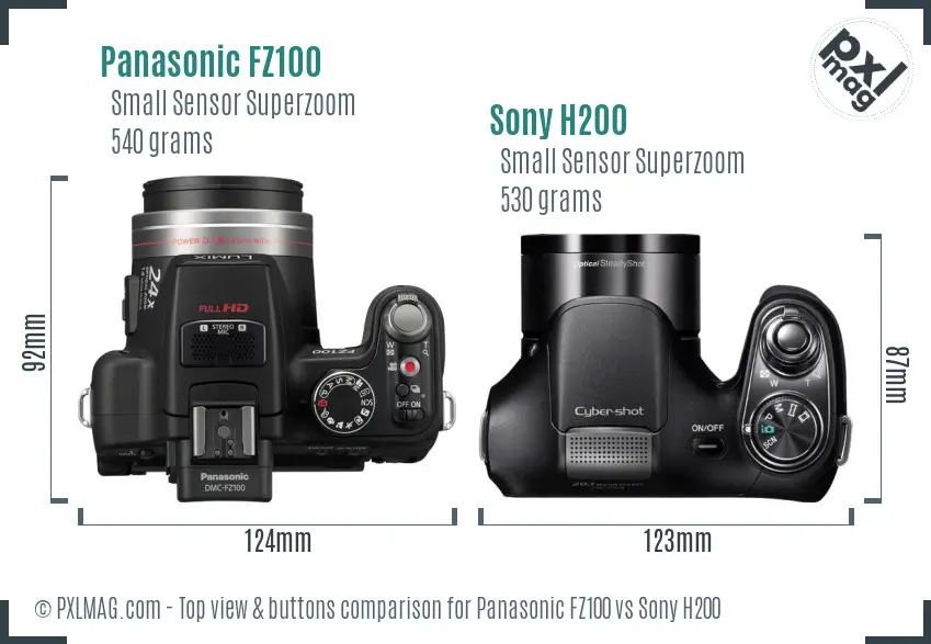 Panasonic FZ100 vs Sony H200 top view buttons comparison