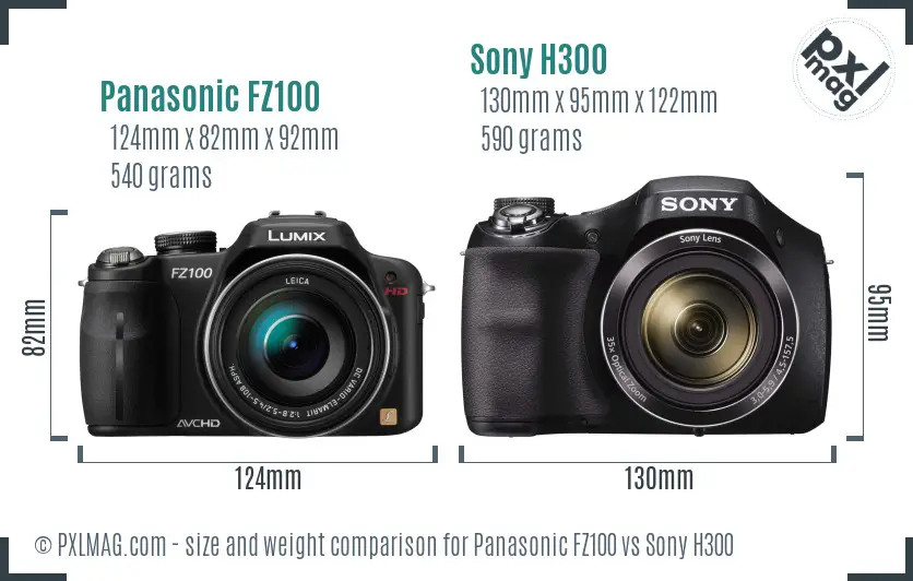 Panasonic FZ100 vs Sony H300 size comparison