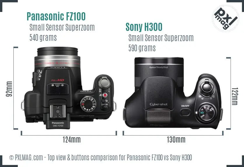 Panasonic FZ100 vs Sony H300 top view buttons comparison