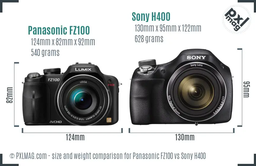 Panasonic FZ100 vs Sony H400 size comparison