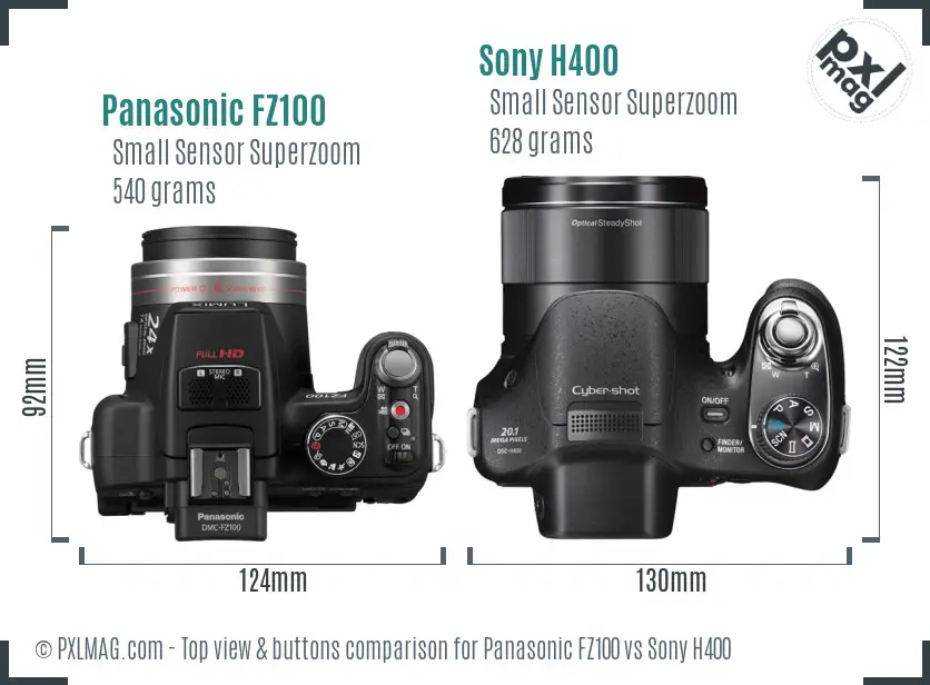Panasonic FZ100 vs Sony H400 top view buttons comparison