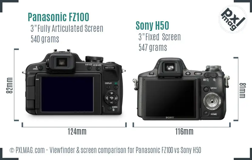 Panasonic FZ100 vs Sony H50 Screen and Viewfinder comparison