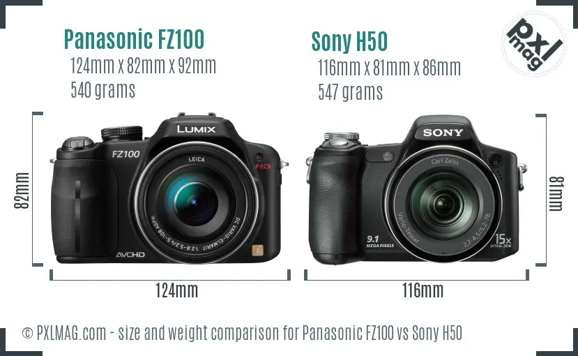 Panasonic FZ100 vs Sony H50 size comparison Panasonic FZ100 vs Sony H50 size comparison