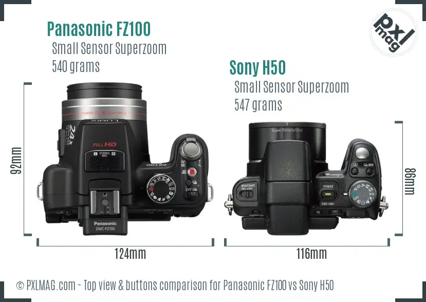 Panasonic FZ100 vs Sony H50 top view buttons comparison