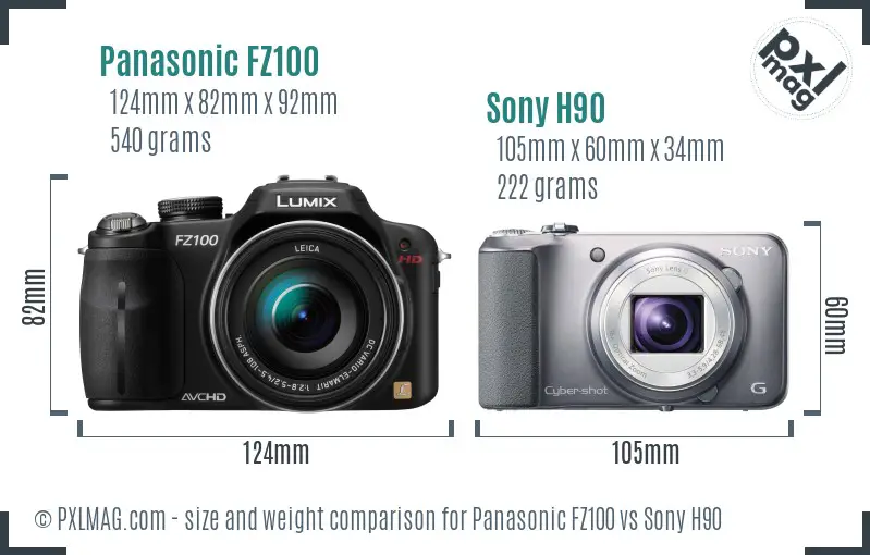 Panasonic FZ100 vs Sony H90 size comparison Panasonic FZ100 vs Sony H90 size comparison