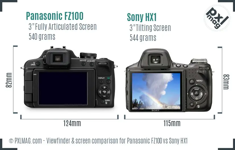 Panasonic FZ100 vs Sony HX1 Screen and Viewfinder comparison