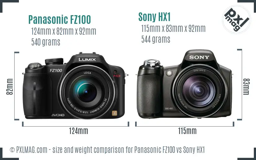 Panasonic FZ100 vs Sony HX1 size comparison