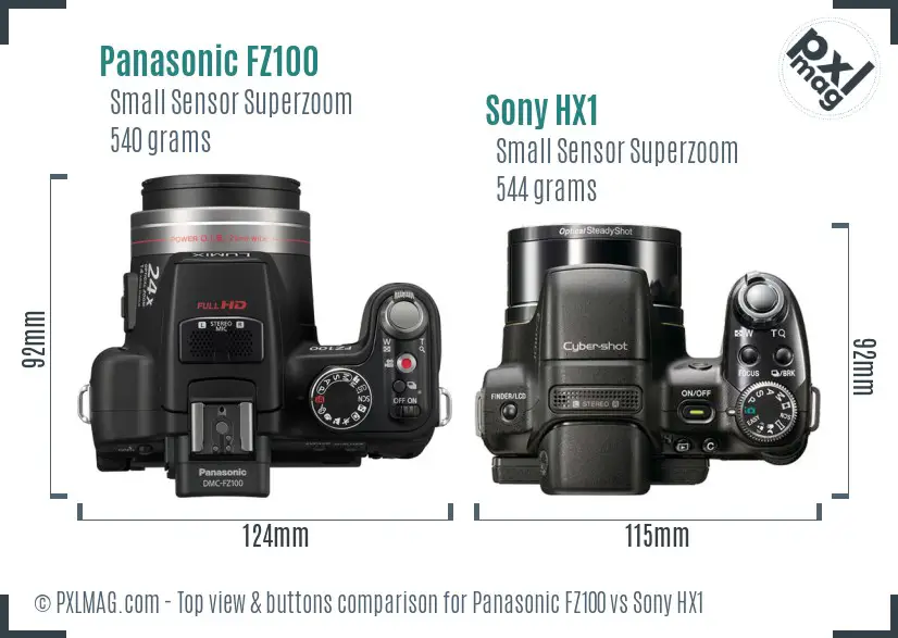 Panasonic FZ100 vs Sony HX1 top view buttons comparison