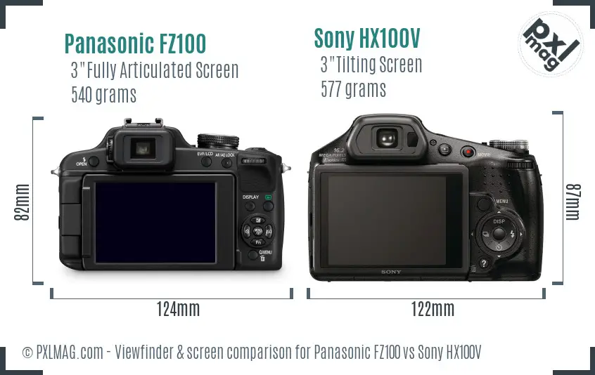 Panasonic FZ100 vs Sony HX100V Screen and Viewfinder comparison