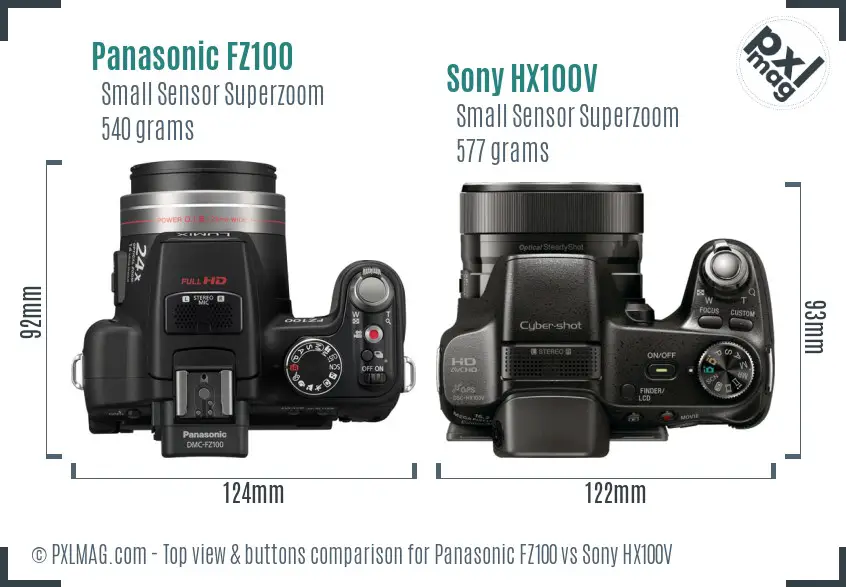 Panasonic FZ100 vs Sony HX100V top view buttons comparison