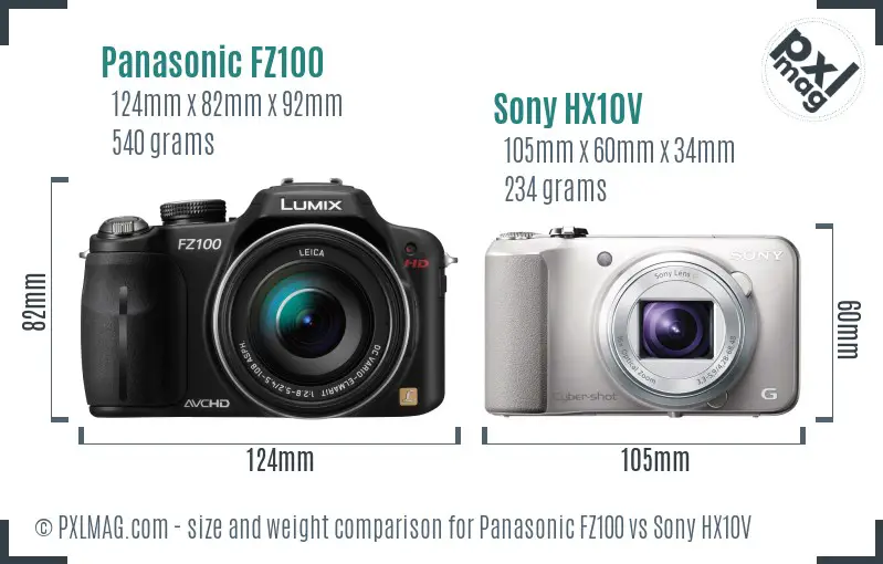 Panasonic FZ100 vs Sony HX10V size comparison Panasonic FZ100 vs Sony HX10V size comparison