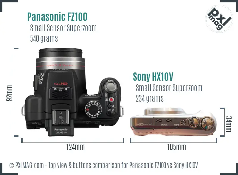 Panasonic FZ100 vs Sony HX10V top view buttons comparison Panasonic FZ100 vs Sony HX10V top view buttons comparison