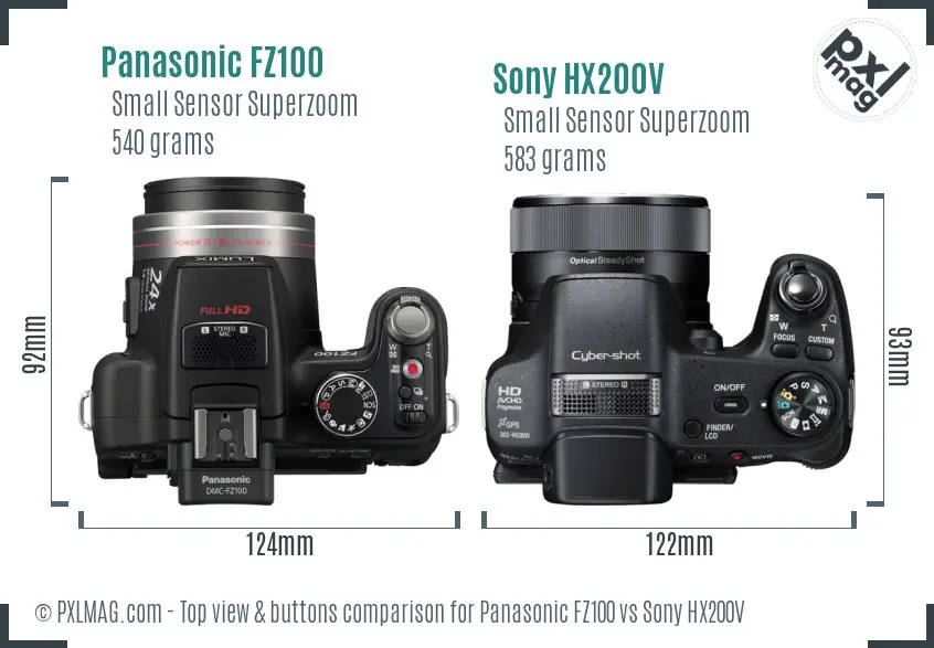 Panasonic FZ100 vs Sony HX200V top view buttons comparison