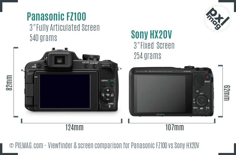 Panasonic FZ100 vs Sony HX20V Screen and Viewfinder comparison