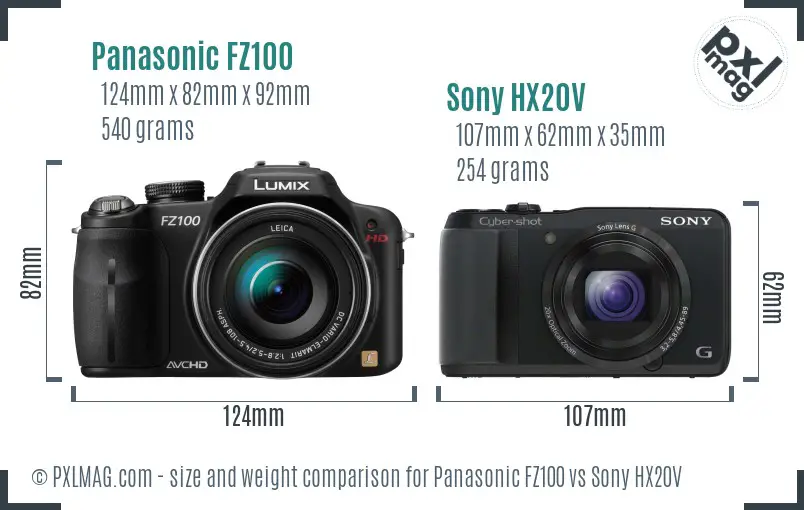 Panasonic FZ100 vs Sony HX20V size comparison