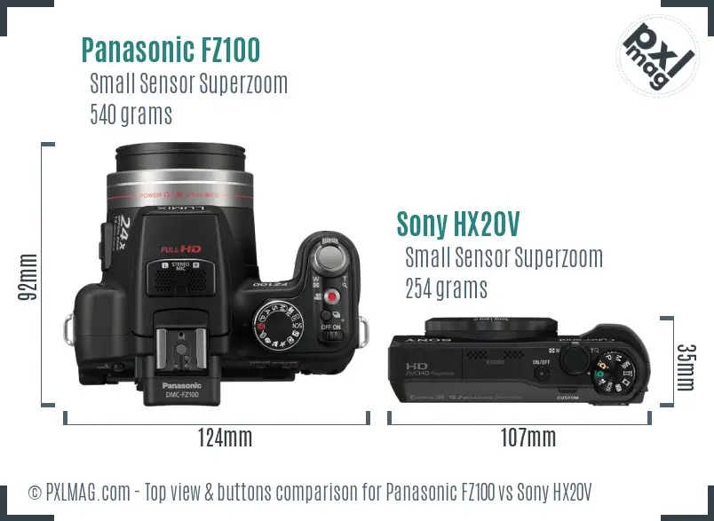 Panasonic FZ100 vs Sony HX20V top view buttons comparison