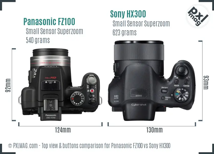 Panasonic FZ100 vs Sony HX300 top view buttons comparison Panasonic FZ100 vs Sony HX300 top view buttons comparison