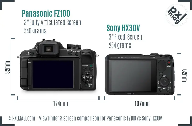 Panasonic FZ100 vs Sony HX30V Screen and Viewfinder comparison