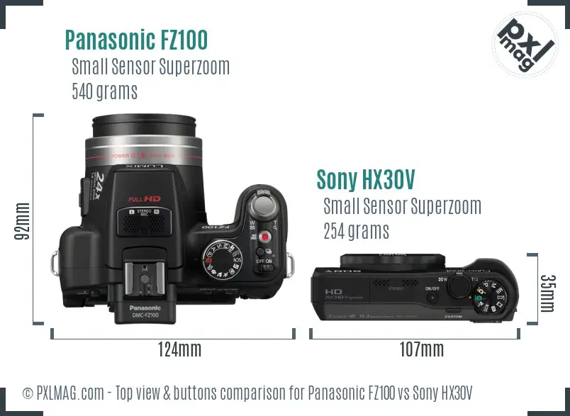 Panasonic FZ100 vs Sony HX30V top view buttons comparison