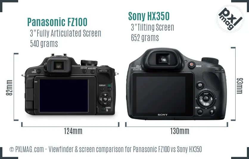 Panasonic FZ100 vs Sony HX350 Screen and Viewfinder comparison