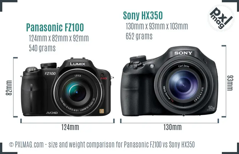 Panasonic FZ100 vs Sony HX350 size comparison