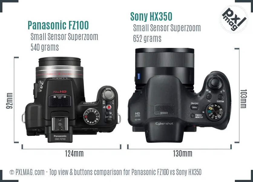 Panasonic FZ100 vs Sony HX350 top view buttons comparison