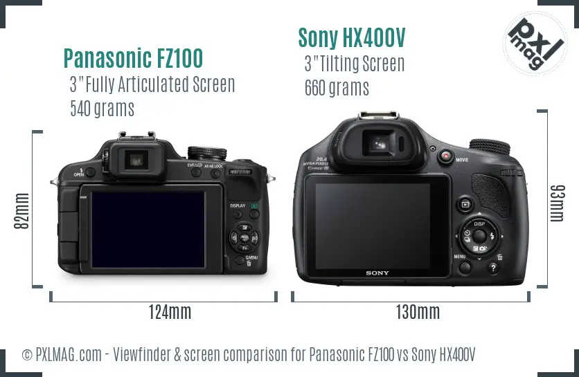 Panasonic FZ100 vs Sony HX400V Screen and Viewfinder comparison