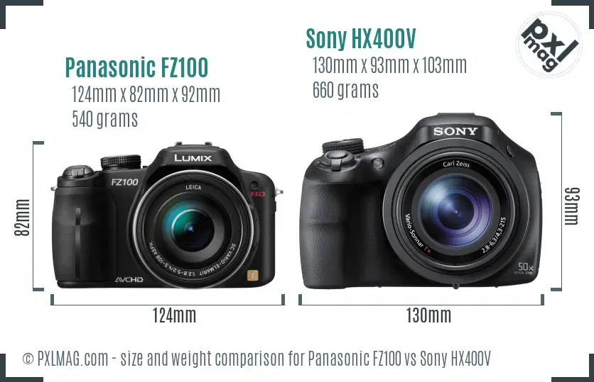 Panasonic FZ100 vs Sony HX400V size comparison