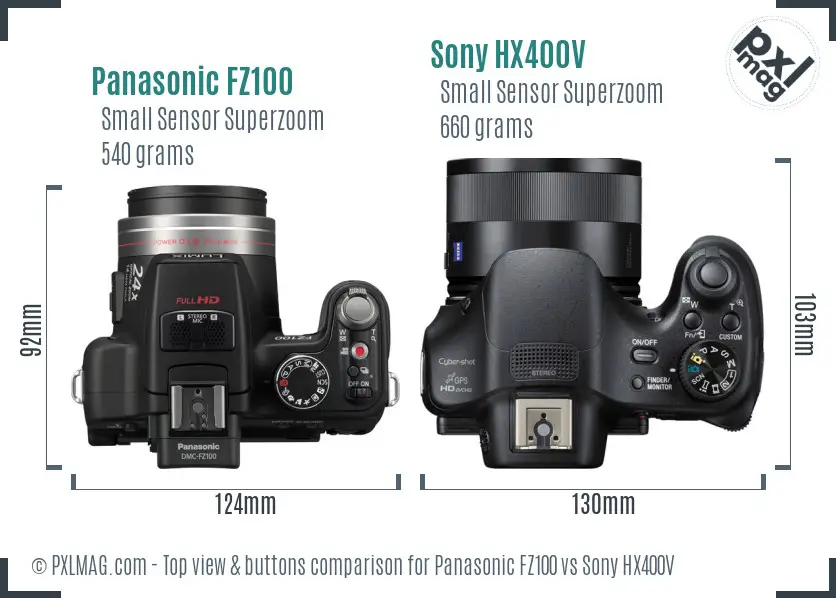 Panasonic FZ100 vs Sony HX400V top view buttons comparison