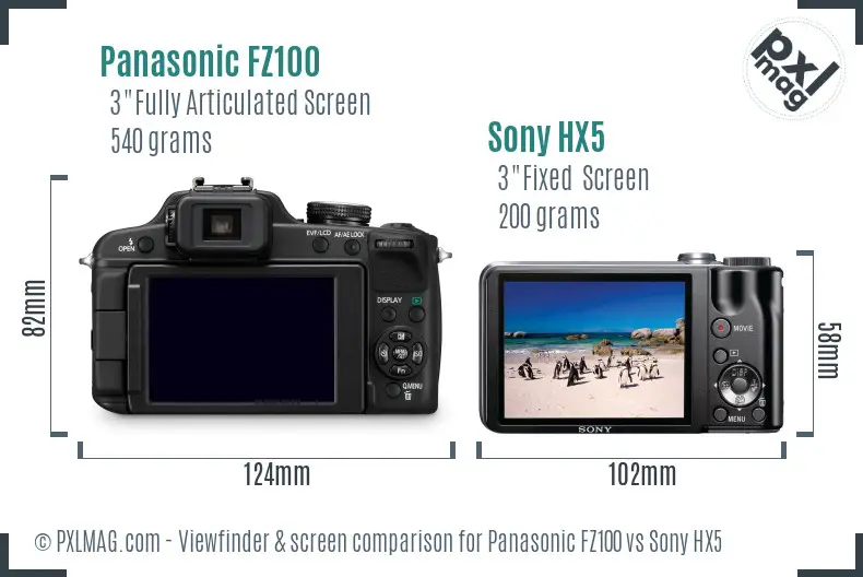 Panasonic FZ100 vs Sony HX5 Screen and Viewfinder comparison Panasonic FZ100 vs Sony HX5 Screen and Viewfinder comparison