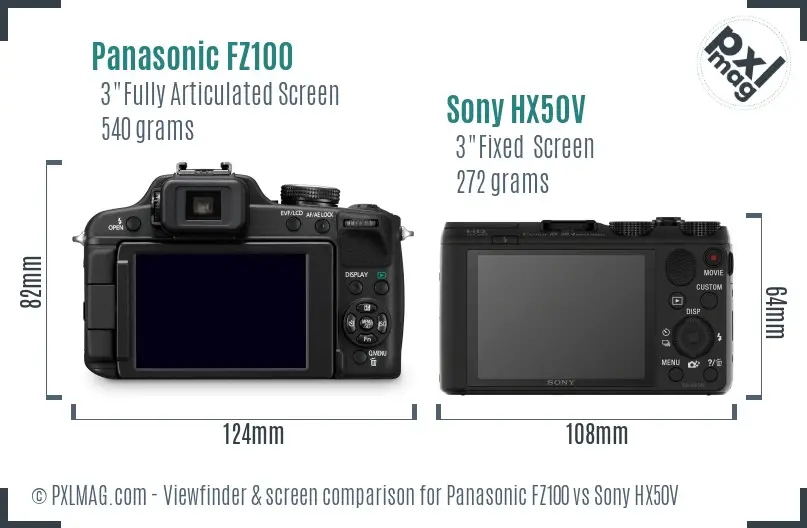 Panasonic FZ100 vs Sony HX50V Screen and Viewfinder comparison